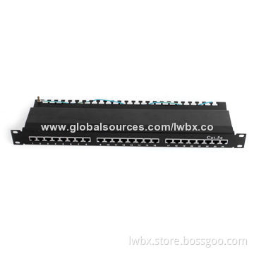 24-port FTP 19-inch Patch Panel with Krone IDC Shielded Cat5e Cable, Made of Cold-rolled Steel